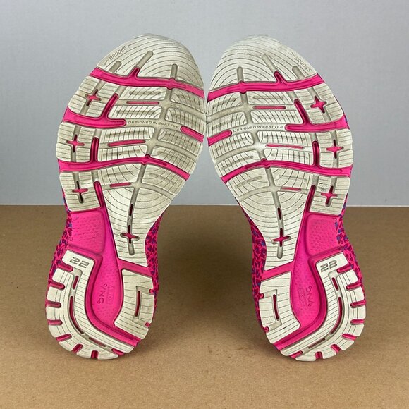 Brooks Adrenaline GTS 22 Athletic Running Shoes Womens 8 Blue Pink Leopard - Picture 7 of 10